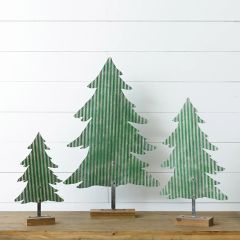 Corrugated Green Metal Tree Set of 3