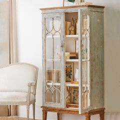 Cottage Farmhouse Distressed Display Cabinet
