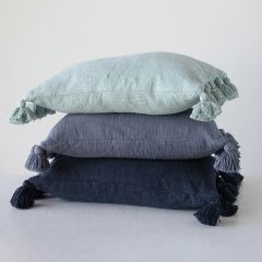 Cotton Tasseled Slub Pillow Blue