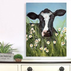 Cow In Flower Field Canvas Wall Art