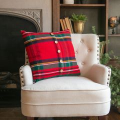 Cozy Farmhouse Red Tartan Accent Pillow