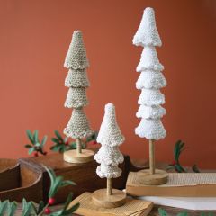 Crocheted Christmas Tree on Wood Base Set of 3