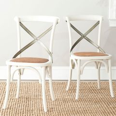 Cross Back Oak and Rattan Chair Set of 2