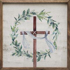 Cross Wreath Whitewash Framed Wall Art