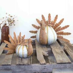Galvanized Turkey Pumpkin Decor Set of 2