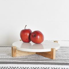 Marble and Wood Round Tabletop Riser