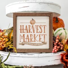 Watercolor Orange Harvest Market Pumpkin White Sign