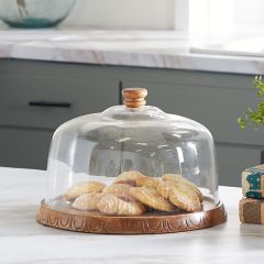 Glass Cloche With Decorative Wood Base