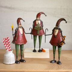 Recycled Metal Standing Santa Figurines Set of 3