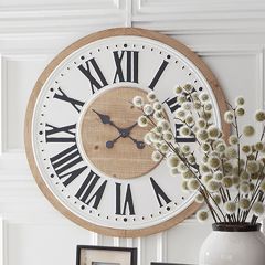 Roman Numeral Round Wood Wall Clock