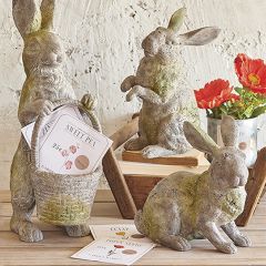 Mossy Rabbit Statues Set of 2