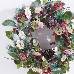 Seasonal Wreath With Pinecones and Holly