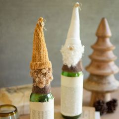 Knit Hat Santa Wine Topper Set of 2