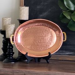 Hammered Copper Finish Oval Tray