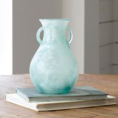 Frosted Seafoam Handled Glass Vase