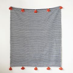 Tasseled Striped Cotton Throw Blanket
