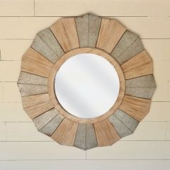 Fir Wood and Iron Round Mirror