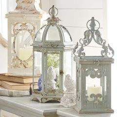 Distressed Scrollwork Candle Lantern 19.5 Inch