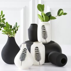 Porcelain Bottle Vase With Feather Decal Set of 3