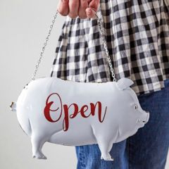 Embossed Tin Pig Open Closed Sign
