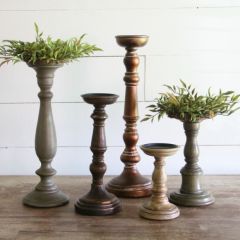 Natural Wood Wash Candle Holders Set of 5