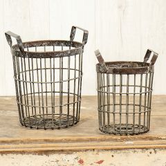 Rustic Open Weave Metal Storage Basket Set of 3