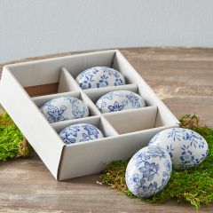 Dainty Blue Floral Porcelain Egg Set of 6