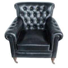 Dark Blue Tufted Leather Armchair