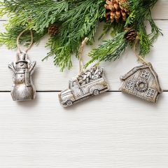 Molded Rustic Christmas Ornaments Set of 3
