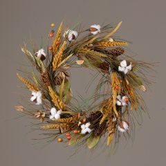 Fall Foliage Wreath With Cotton