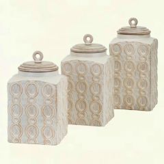 Ceramic Canister Set With Mango Wood Lid Set of 3