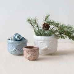 Decorative Crackle Glaze Santa Bowl Set of 3