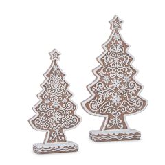 Decorative Frosted Gingerbread Trees Set of 2