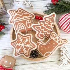 Decorative Mini Gingerbread Cookie Pillows Set of 4