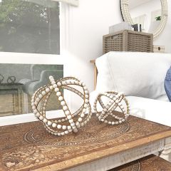 Decorative Tabletop Beaded Orb Sculpture Set of 2