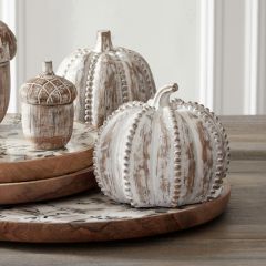 Decorative Whitewashed Beaded Pumpkin Set of 2