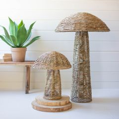 Decorative Woven Seagrass Mushroom Figures Set of 2