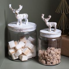 Deer Topped Glass Jar Canister