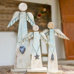 Recycled Wood Tabletop Angel Set of 3