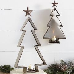 Metal Christmas Tree Tealight Candle Holder Set of 2