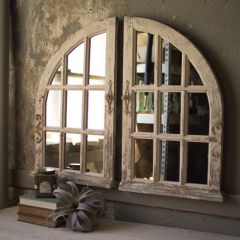 Distressed Arched Windowpane Mirror Set of 2