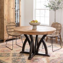 Distressed Base Round Wood Dining Table