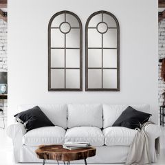 Distressed Black Arched Window Mirror