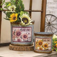 Distressed Decorative Sunflower Buckets Set of 2