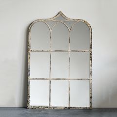 Distressed Frame Arched Windowpane Wall Mirror