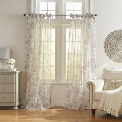 Distressed Gray Florals Sheer Window Panel