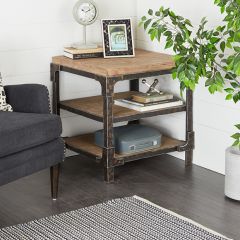 Distressed Iron and Wood 3 Tier Side Table