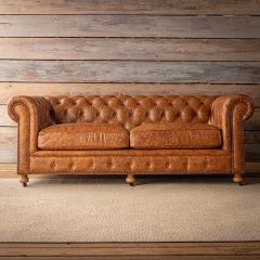 Distressed Leather Roll Arm Sofa | SHIPS FREE