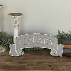 Distressed Metal Banner Library Sign