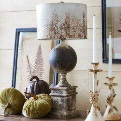 Distressed Metal Lamp With Cannon Ball Accent